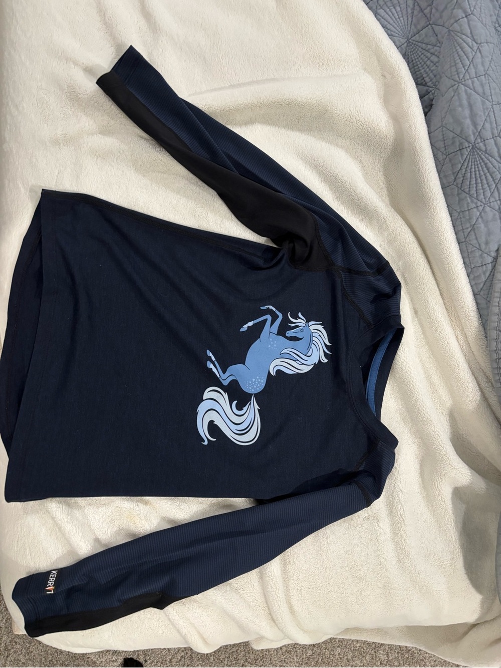 Kerrits Navy Long-Sleeve Tee with Light Blue Horse Graphic